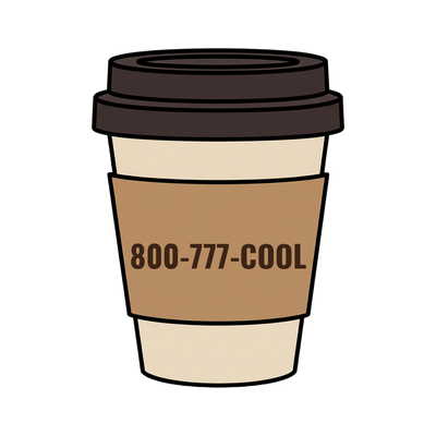 800-777-COOL on a coffee cup