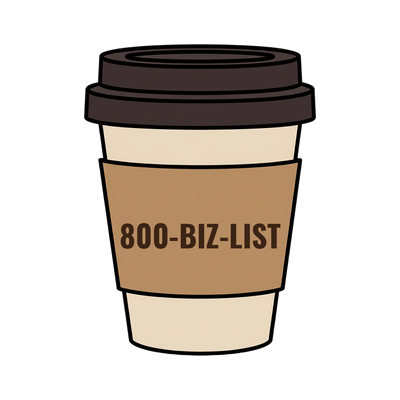 800-BIZ-LIST on a coffee cup