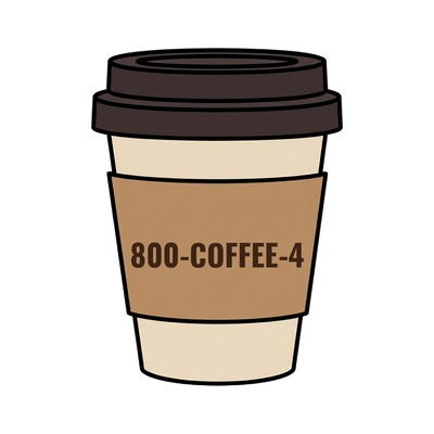 800-COFFEE-4 on a coffee cup
