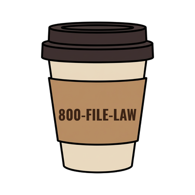 800-FILE-LAW on a coffee cup