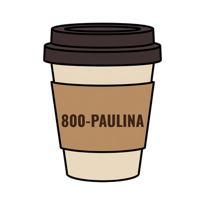 800-PAULINA on a coffee cup