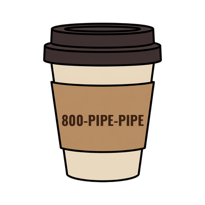800-PIPE-PIPE on a coffee cup