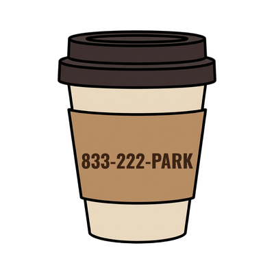 833-222-PARK on a coffee cup