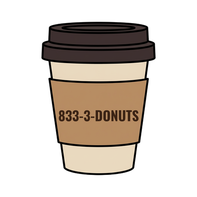 833-3-DONUTS on a coffee cup
