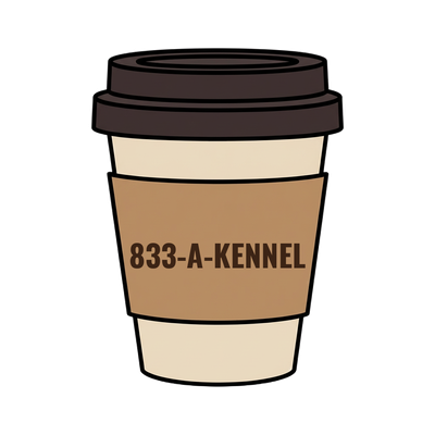 833-A-KENNEL on a coffee cup