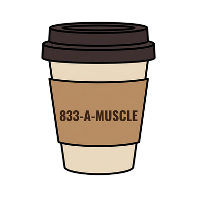 833-A-MUSCLE on a coffee cup