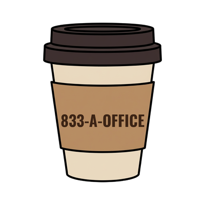 833-A-OFFICE on a coffee cup