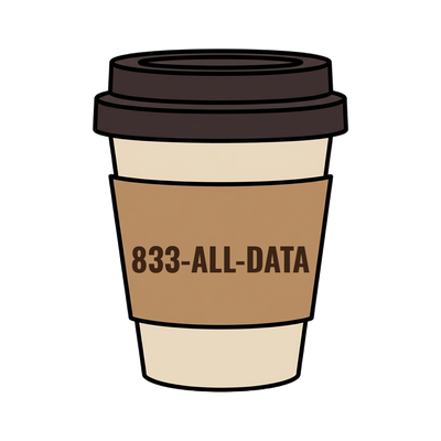 833-ALL-DATA on a coffee cup