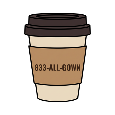 833-ALL-GOWN on a coffee cup
