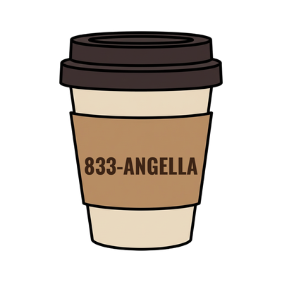 833-ANGELLA on a coffee cup