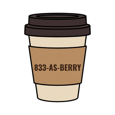 833-AS-BERRY on a coffee cup