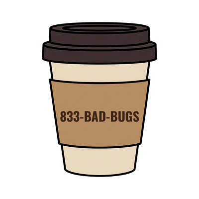 833-BAD-BUGS on a coffee cup