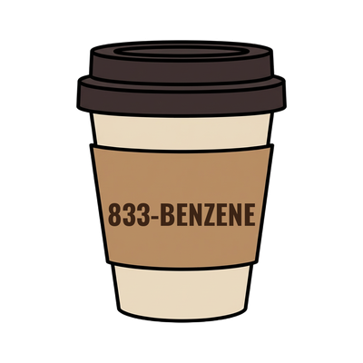 833-BENZENE on a coffee cup