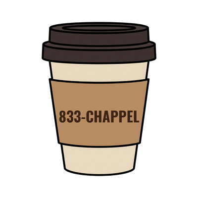 833-CHAPPEL on a coffee cup