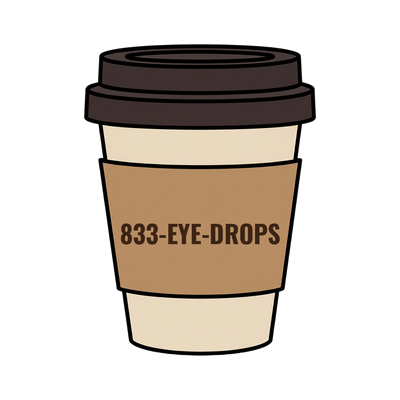 833-EYE-DROPS on a coffee cup