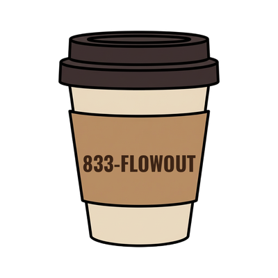 833-FLOWOUT on a coffee cup
