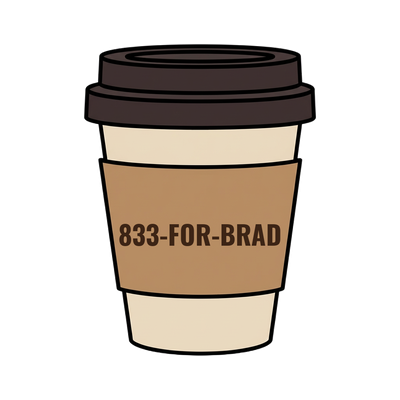 833-FOR-BRAD on a coffee cup