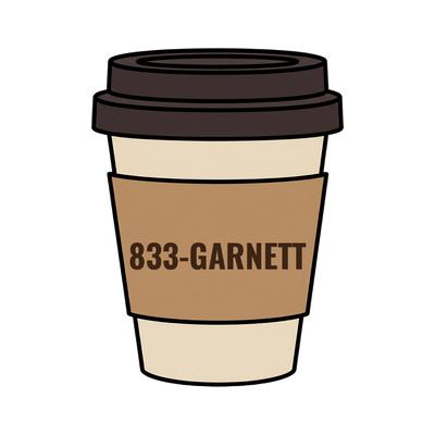833-GARNETT on a coffee cup