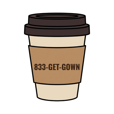 833-GET-GOWN on a coffee cup