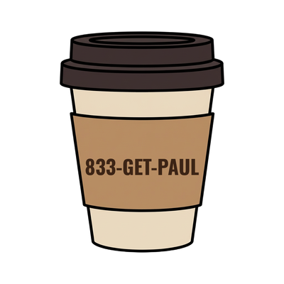 833-GET-PAUL on a coffee cup