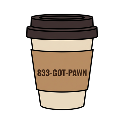 833-GOT-PAWN on a coffee cup