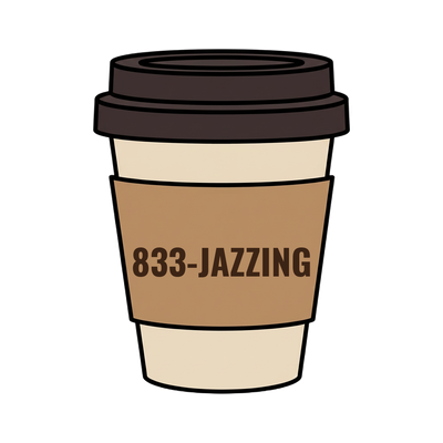 833-JAZZING on a coffee cup
