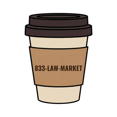 833-LAW-MARKET on a coffee cup