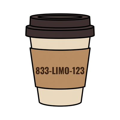 833-LIMO-123 on a coffee cup