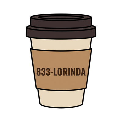 833-LORINDA on a coffee cup