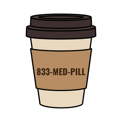 833-MED-PILL on a coffee cup