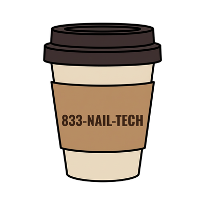 833-NAIL-TECH on a coffee cup