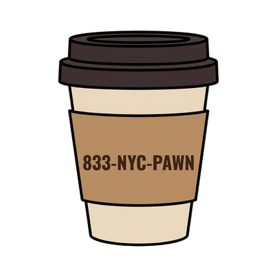 833-NYC-PAWN on a coffee cup