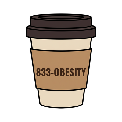 833-OBESITY on a coffee cup