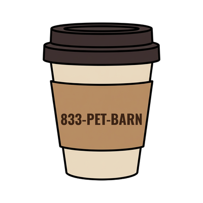 833-PET-BARN on a coffee cup