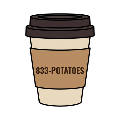 833-POTATOES on a coffee cup