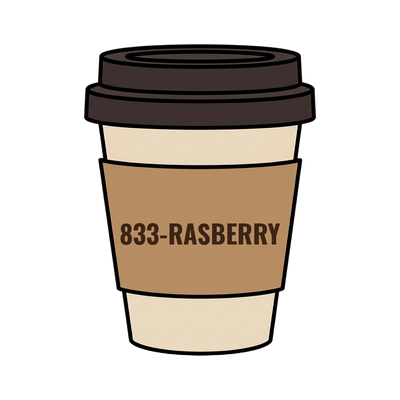 833-RASBERRY on a coffee cup
