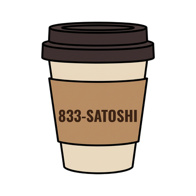 833-SATOSHI on a coffee cup