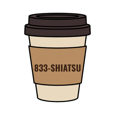 833-SHIATSU on a coffee cup