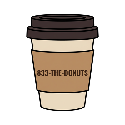 833-THE-DONUTS on a coffee cup