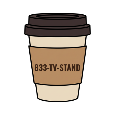 833-TV-STAND on a coffee cup