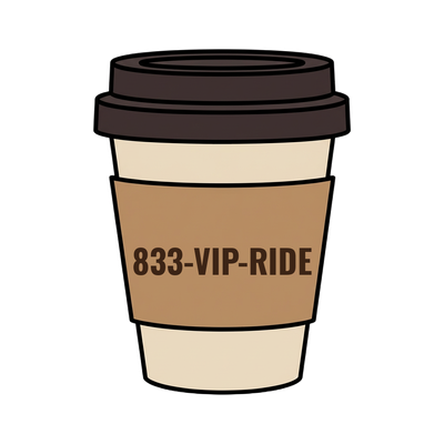 833-VIP-RIDE on a coffee cup