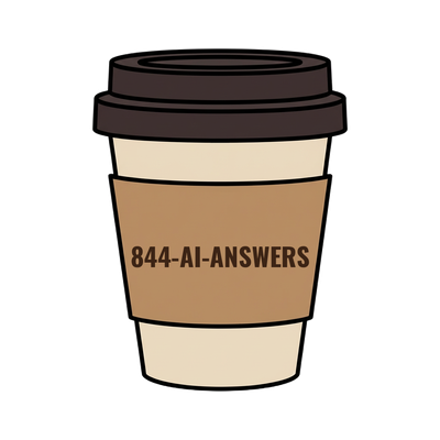 844-AI-ANSWERS on a coffee cup