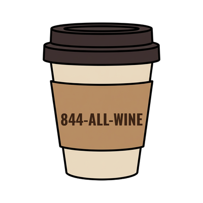 844-ALL-WINE on a coffee cup