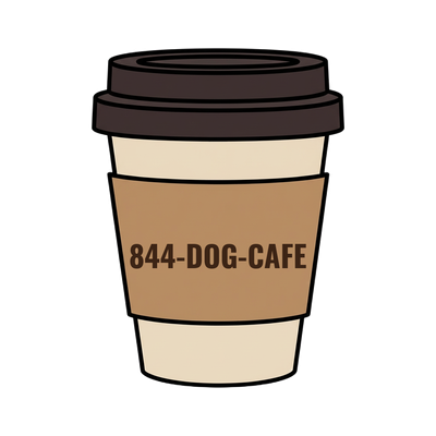 844-DOG-CAFE on a coffee cup