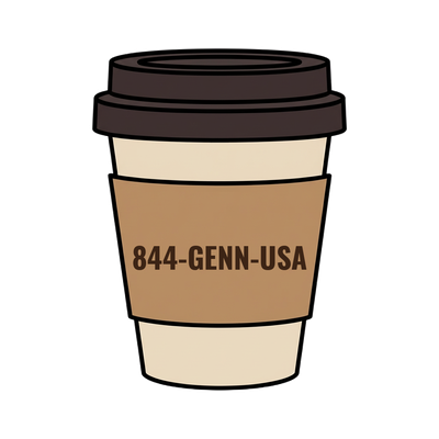 844-GENN-USA on a coffee cup