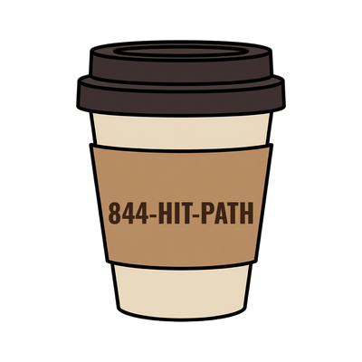 844-HIT-PATH on a coffee cup
