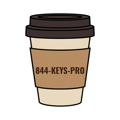 844-KEYS-PRO on a coffee cup