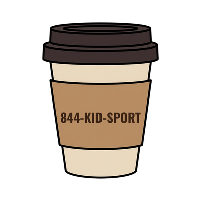 844-KID-SPORT on a coffee cup
