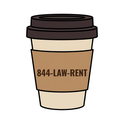 844-LAW-RENT on a coffee cup