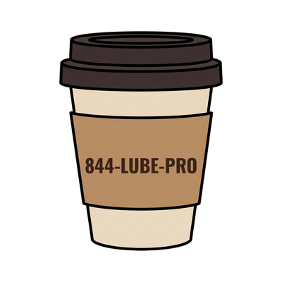 844-LUBE-PRO on a coffee cup